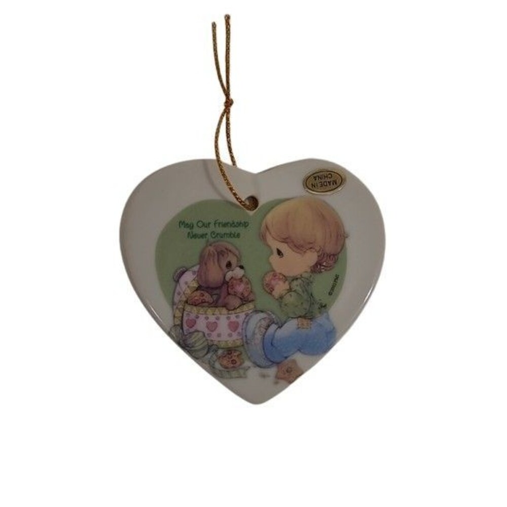 Precious Moments 2002 Two‑Sided Heart Ornament – Christmas – Vintage Porcelain